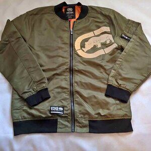 Vintage Ecko Unltd Windbreaker Orange Lined Olive Green Jacket Men - Size Large